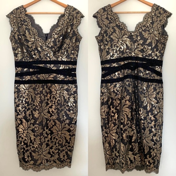 Tadashi Shoji Black and Gold Lace Dress - Picture 1 of 15